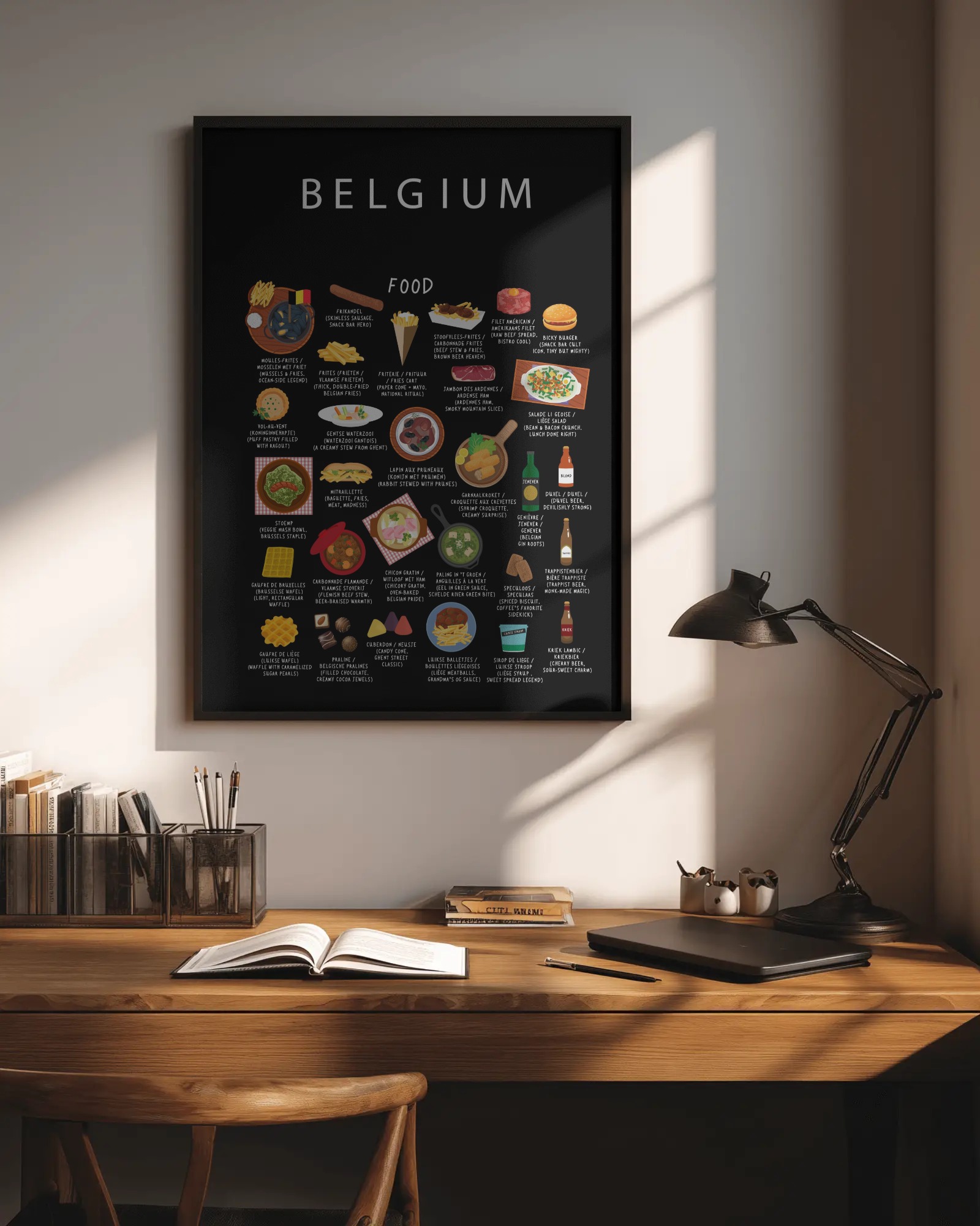 Belgium food collection thumbnail featuring illustrations of Waffles and Chocolate — Maison Maps editorial artwork.