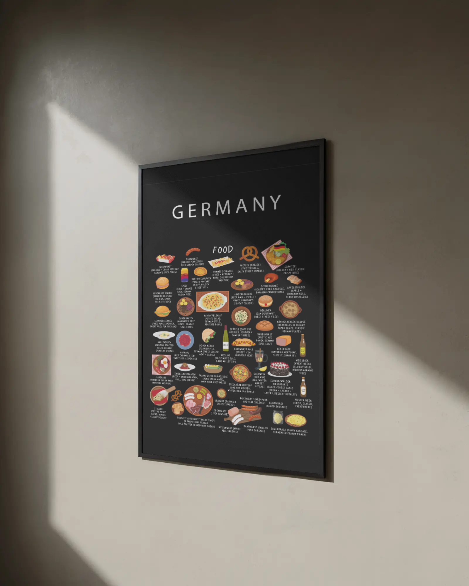 Germany food collection thumbnail featuring illustrations of Pretzel and Wurst — Maison Maps editorial artwork.