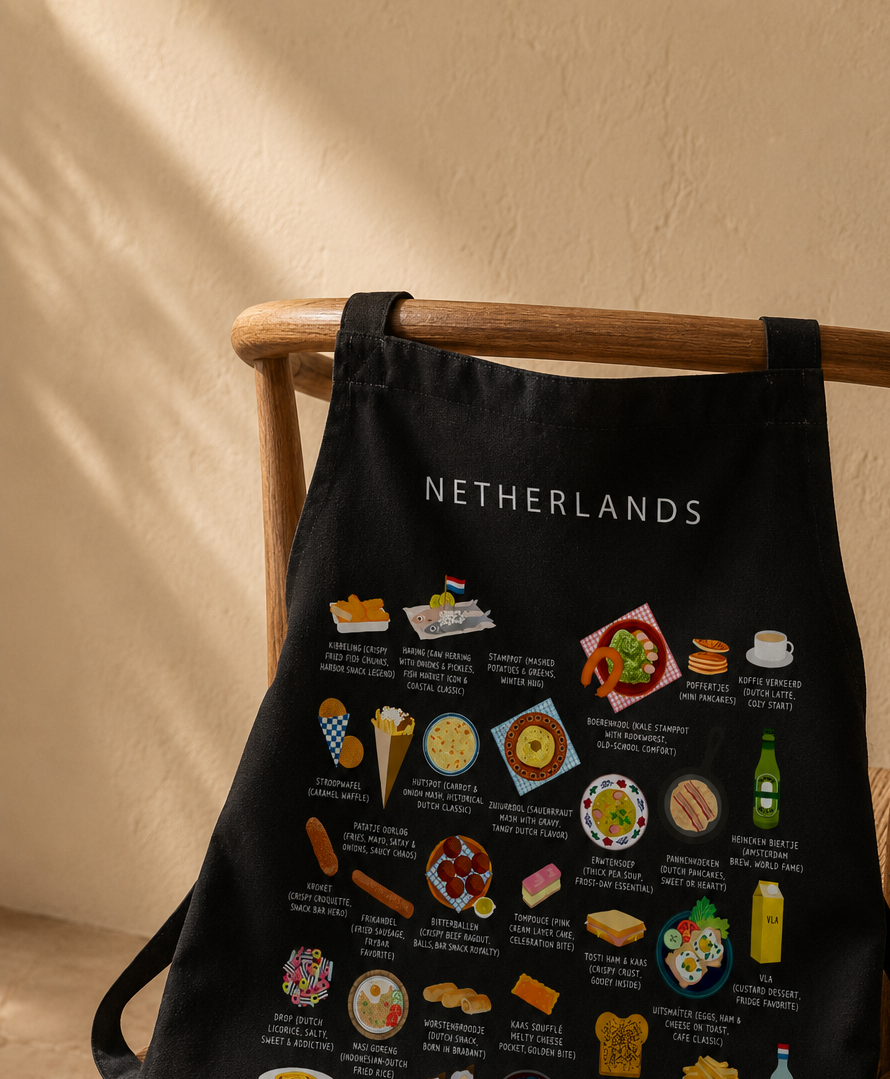 Netherlands food collection thumbnail featuring illustrations of Stroopwafel and Cheese — Maison Maps editorial artwork.