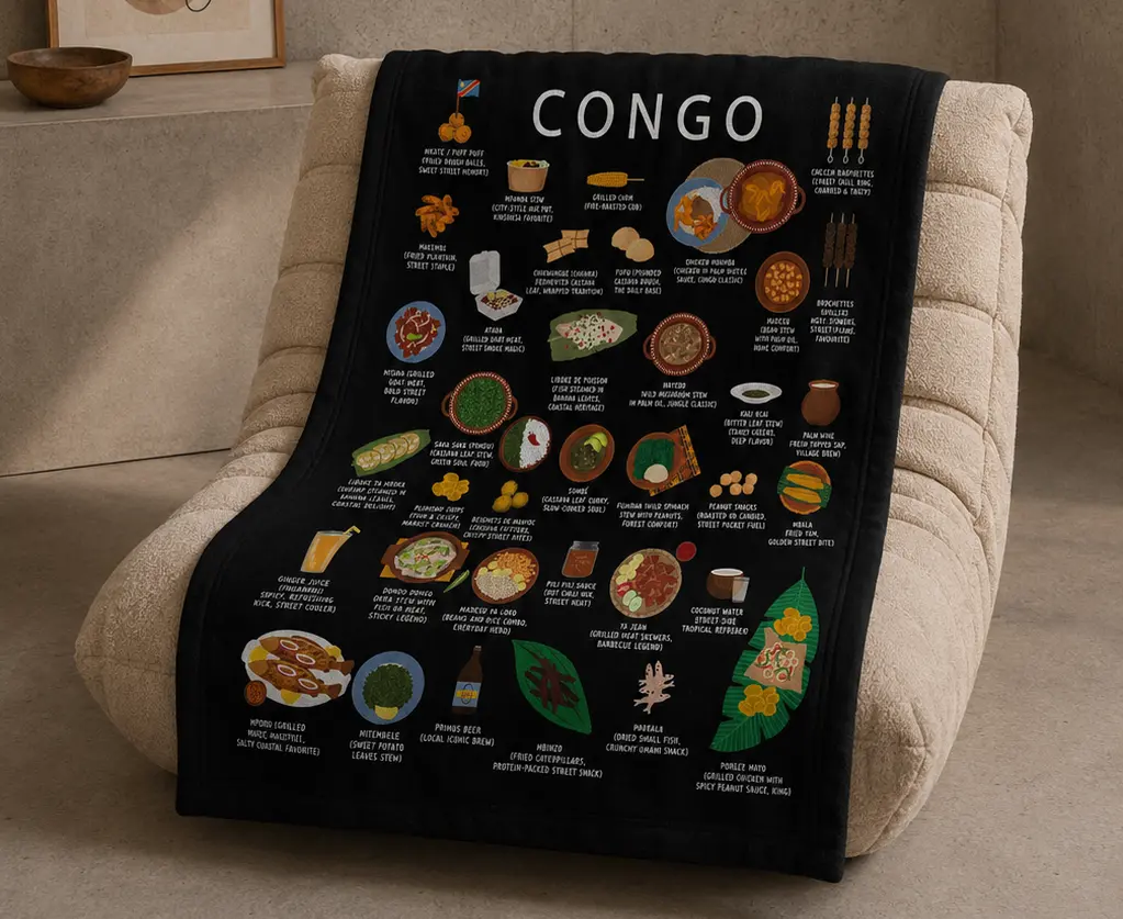 Black Congo food blanket styled at home