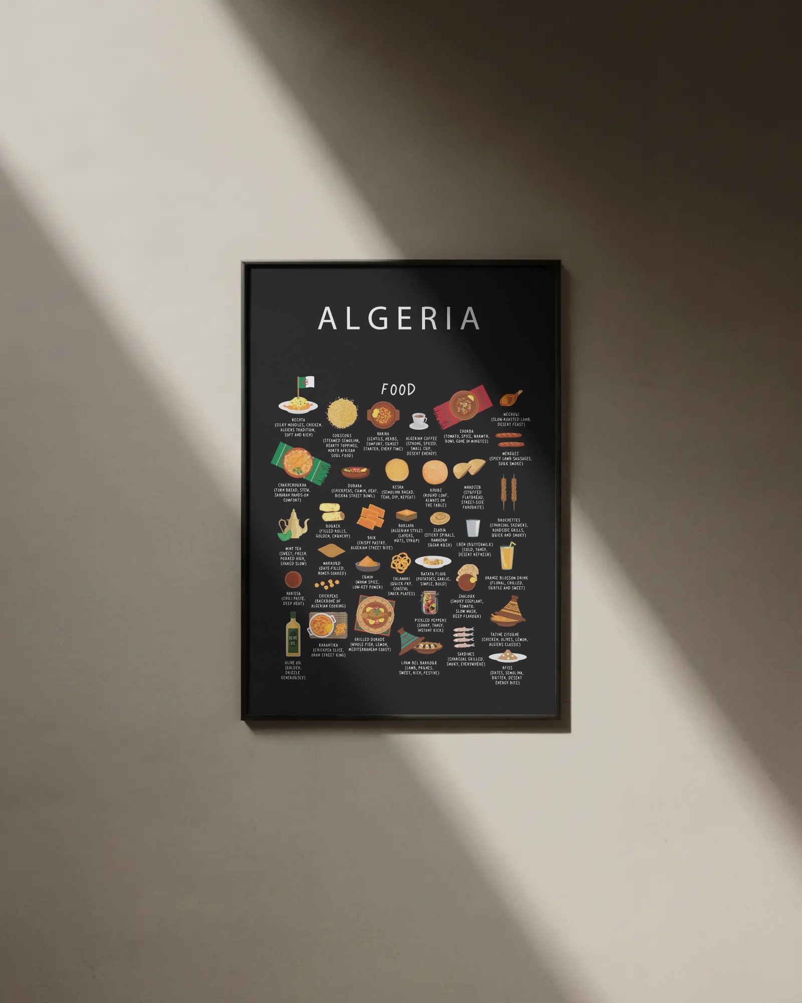 Algeria food collection thumbnail featuring illustrations of Couscous and Chorba — Maison Maps editorial artwork.