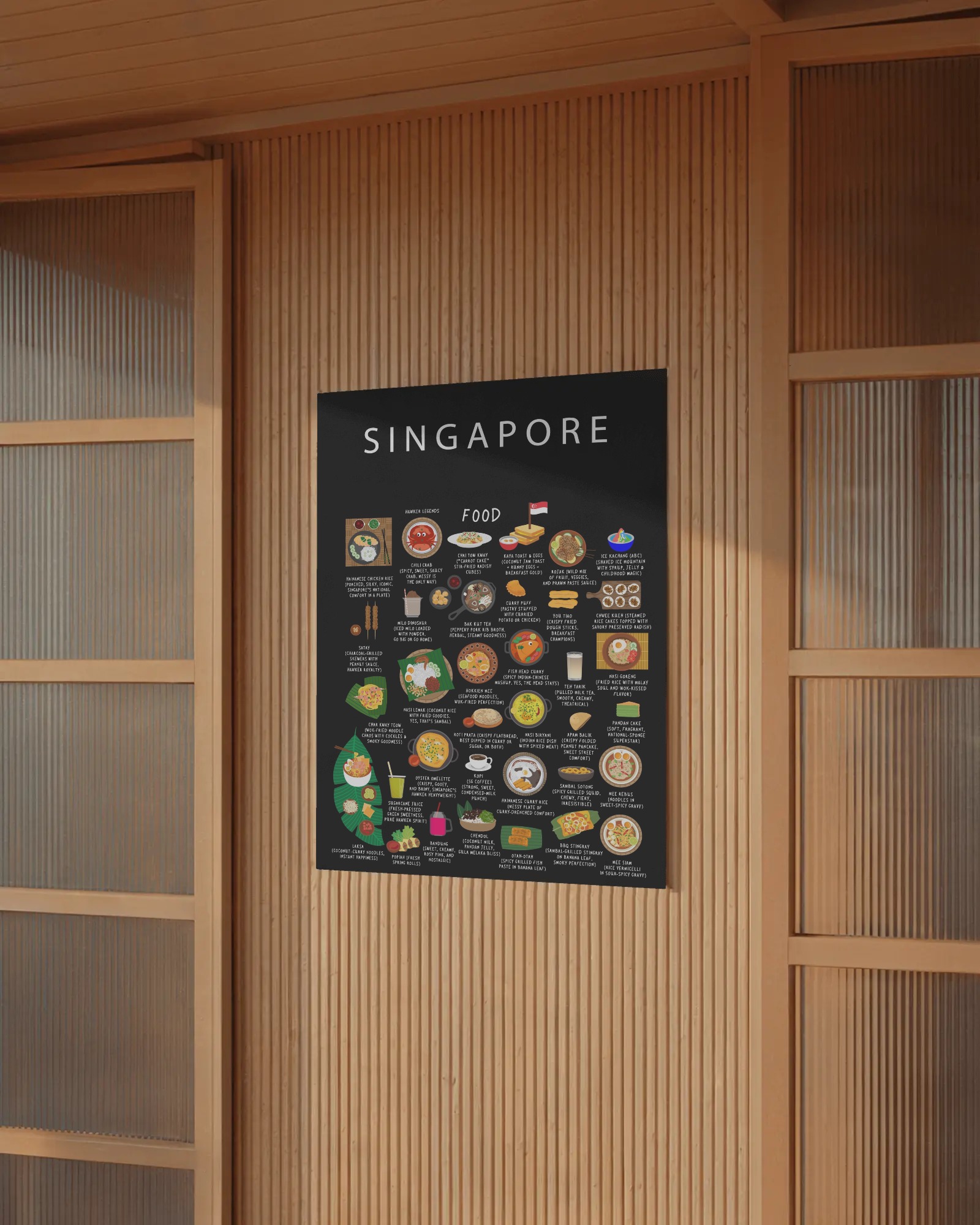 Singapore food collection thumbnail featuring illustrations of Chili Crab and Laksa — Maison Maps editorial artwork.