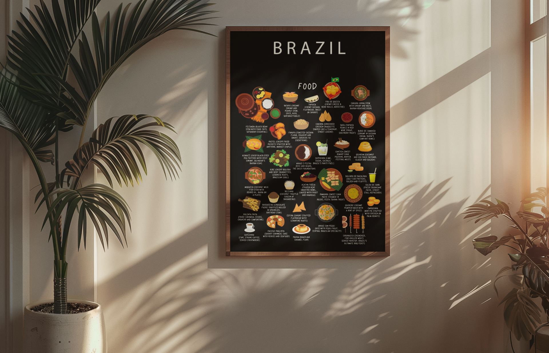 Brazil food collection thumbnail featuring illustrations of Feijoada and Açaí — Maison Maps editorial artwork.