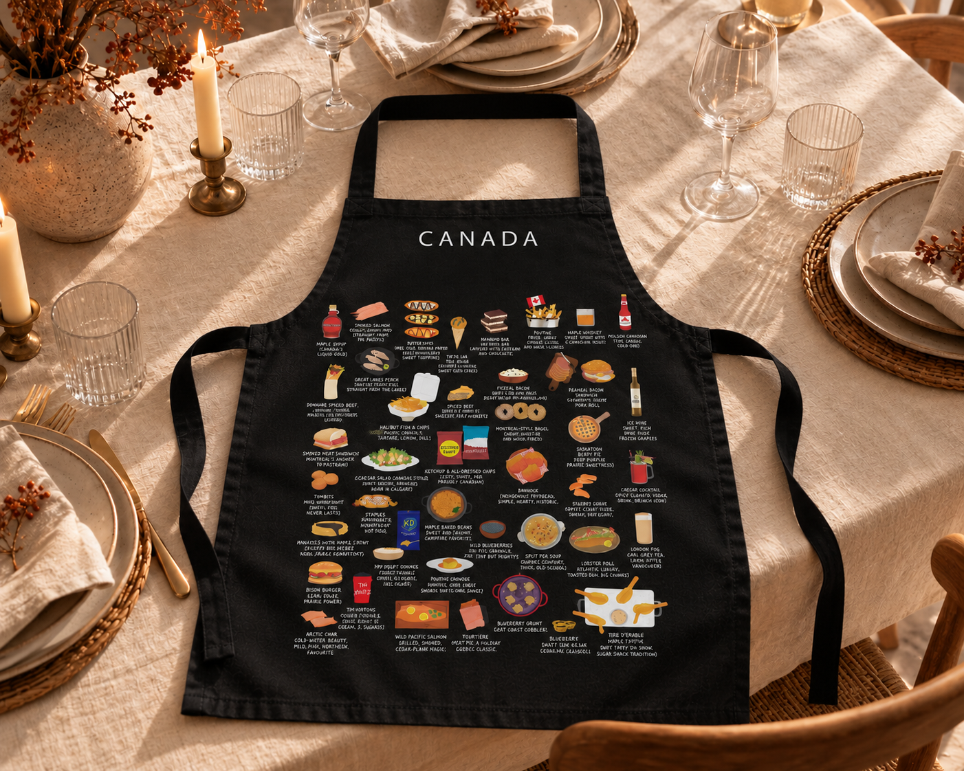 Canada food apron styled on a set dining table