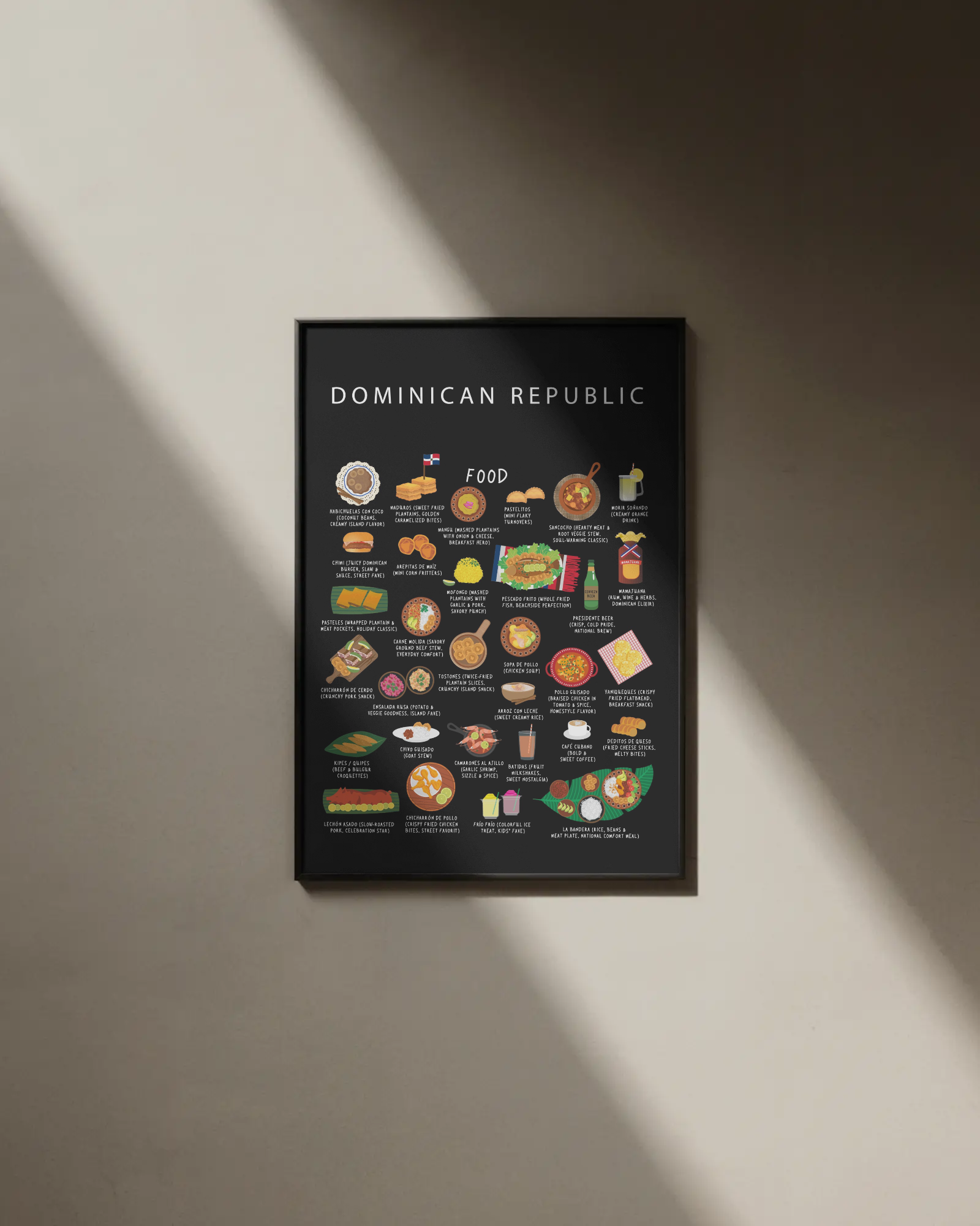 Dominican Republic food collection thumbnail featuring illustrations of Mangú and Sancocho — Maison Maps editorial artwork.
