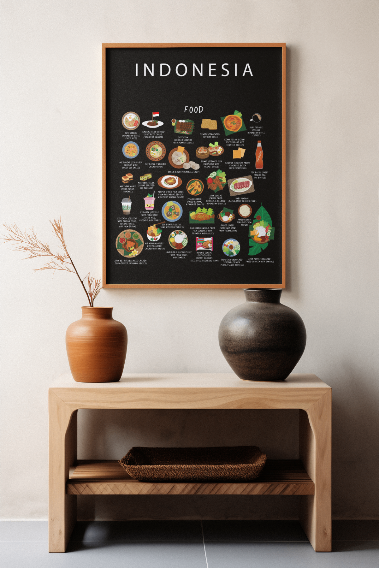 Indonesia food collection thumbnail featuring illustrations of Nasi Goreng and Rendang — Maison Maps editorial artwork.