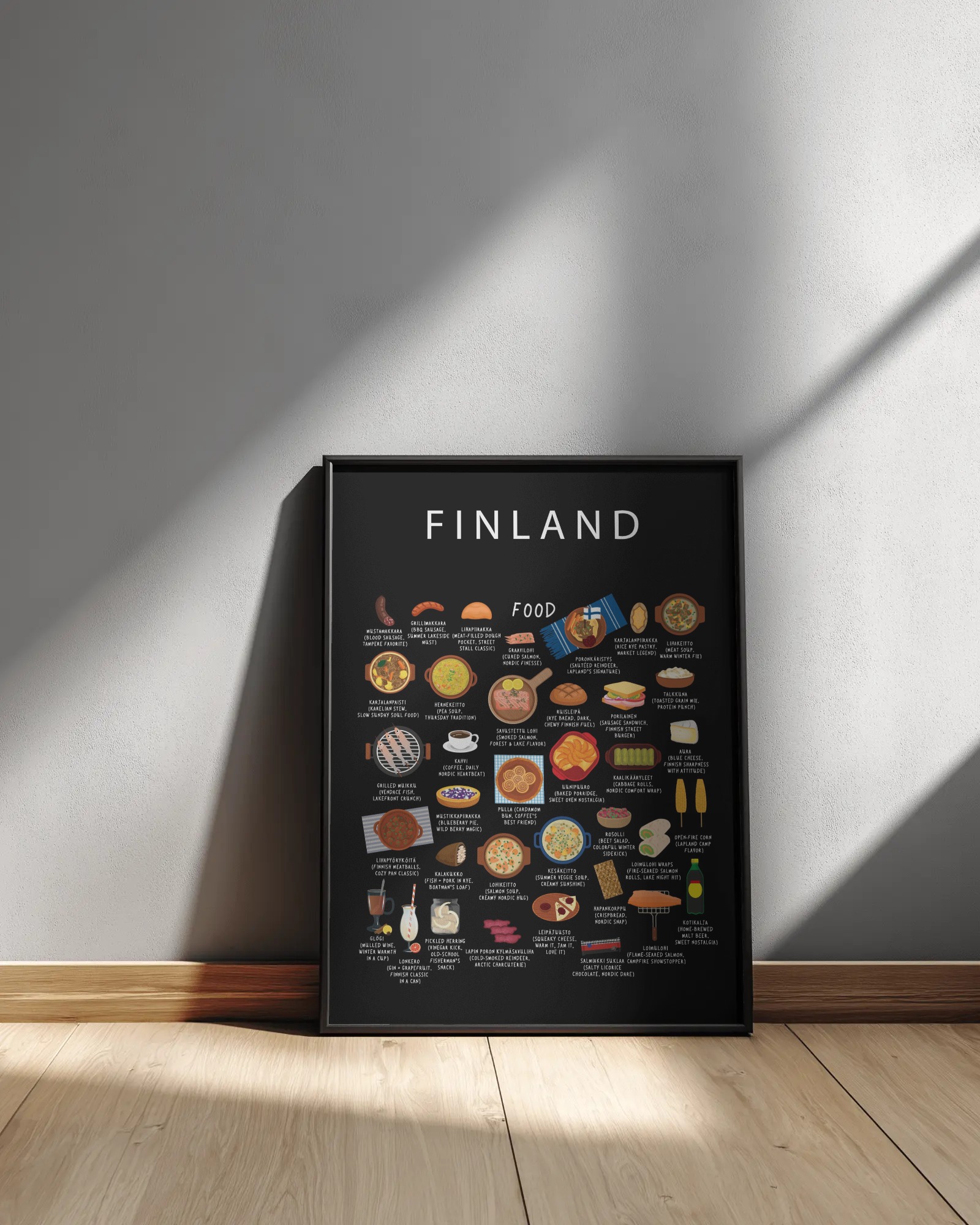 Finland food collection thumbnail featuring illustrations of Rye and Salmon — Maison Maps editorial artwork.