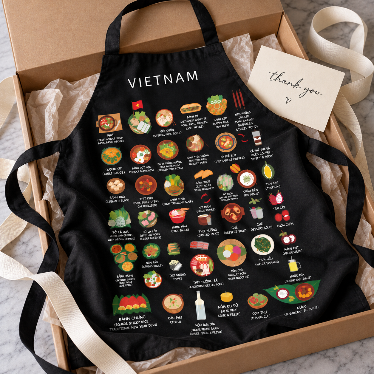 Vietnam food apron folded in a gift box