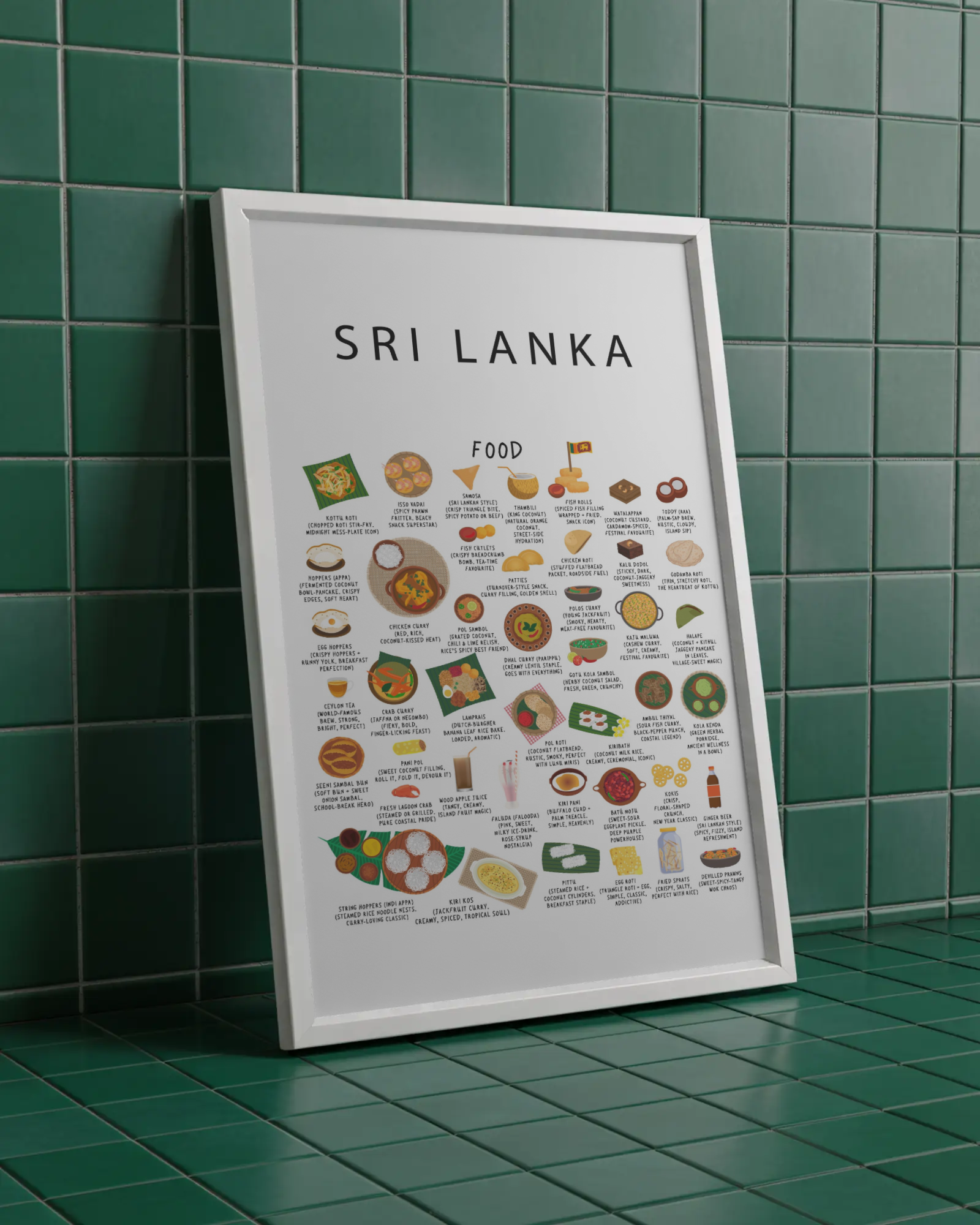 Sri Lanka food collection thumbnail featuring illustrations of Kottu and Hoppers — Maison Maps editorial artwork.