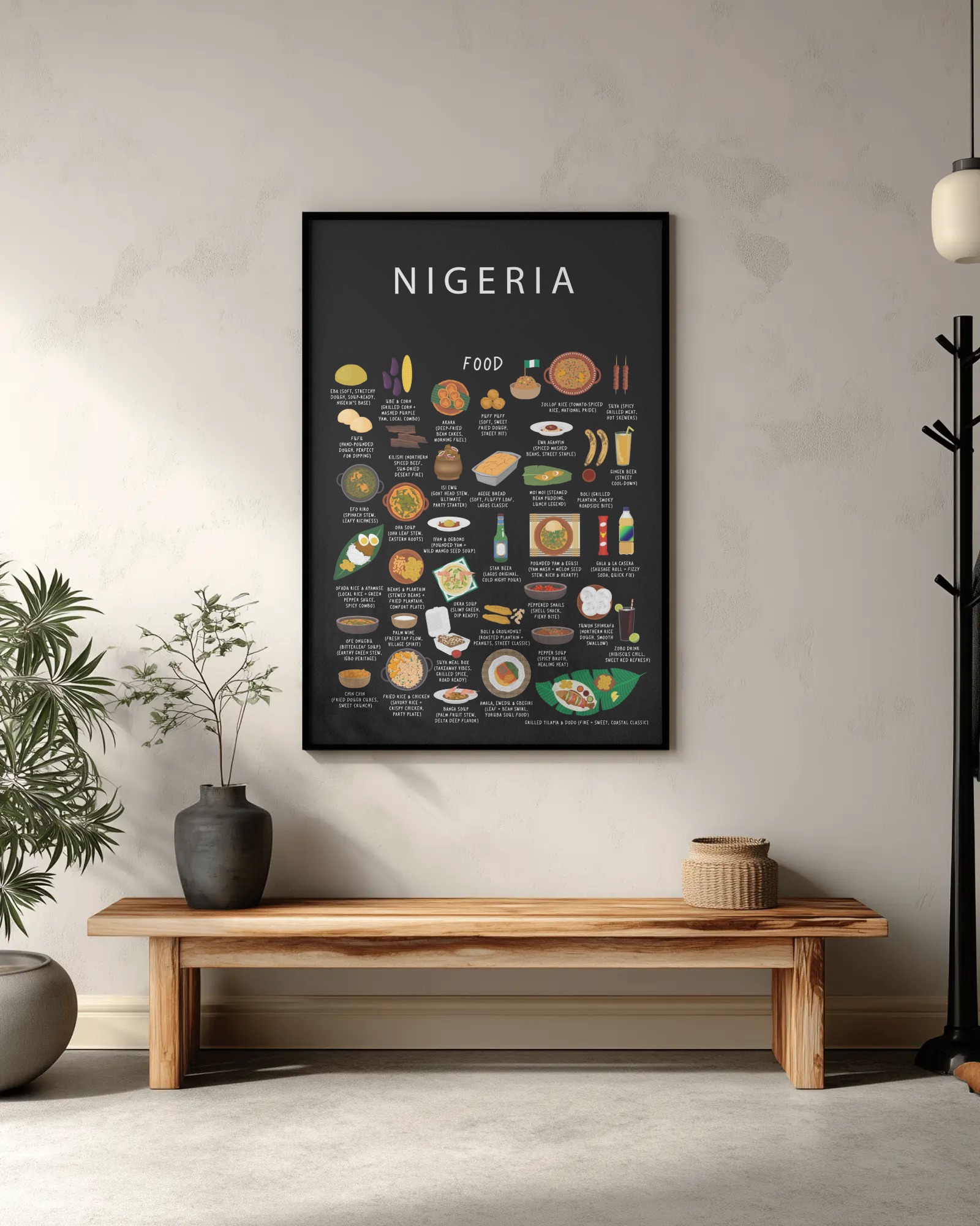 Nigeria food collection thumbnail featuring illustrations of Jollof and Egusi — Maison Maps editorial artwork.